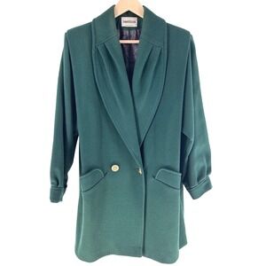 Vintage 90s DONNYBROOK Green Wool Blend Trench Coat Gold Button Women Size 12